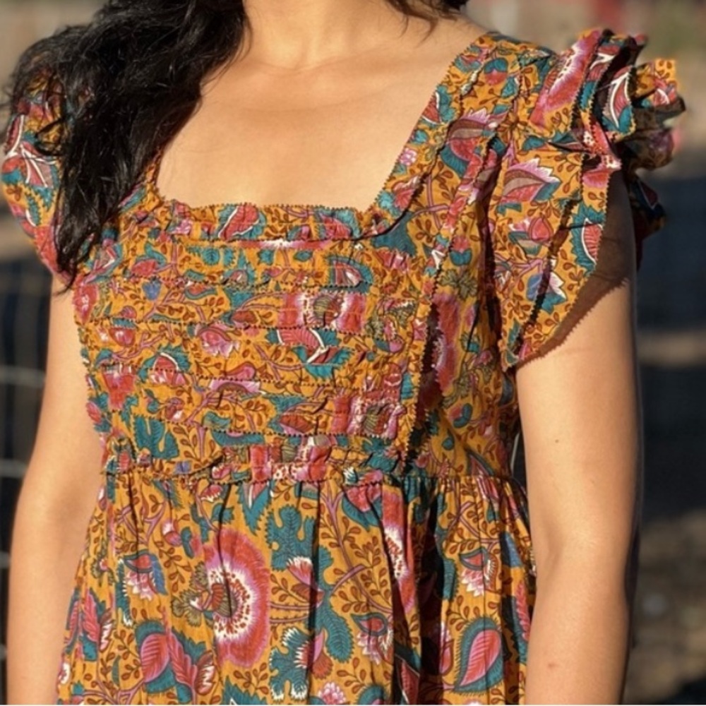 House of Harlow 1960 Jackie Mustard Floral Print Smocked Maxi Dress - Picture 5 of 13